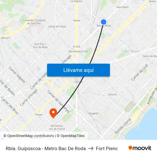 Rbla. Guipúscoa - Metro Bac De Roda to Fort Pienc map