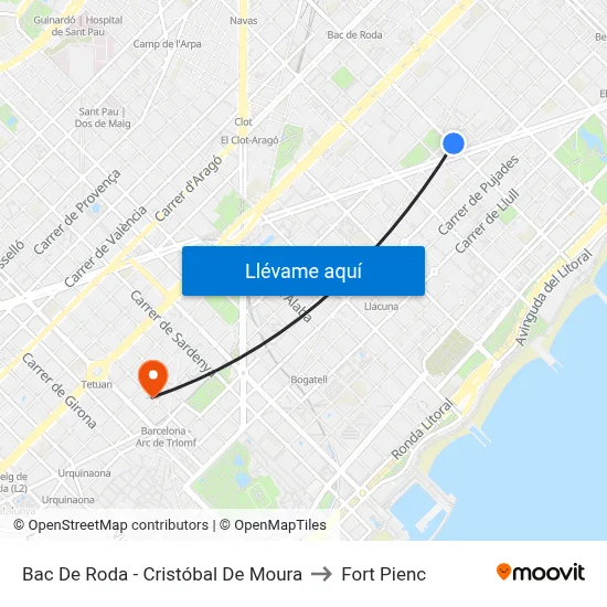 Bac De Roda - Cristóbal De Moura to Fort Pienc map