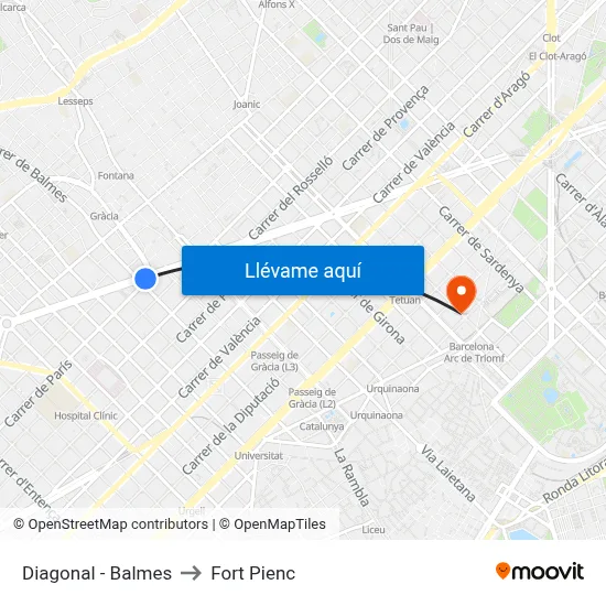 Diagonal - Balmes to Fort Pienc map