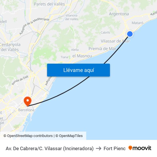 Av. De Cabrera/C. Vilassar (Incineradora) to Fort Pienc map