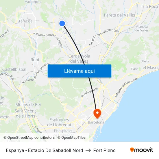 Espanya - Estació De Sabadell Nord to Fort Pienc map