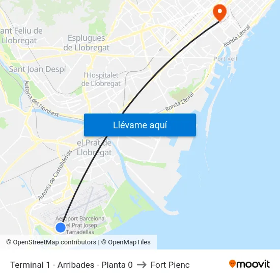 Terminal 1 - Arribades -  Planta 0 to Fort Pienc map
