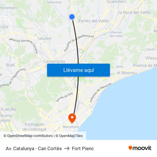 Av. Catalunya - Can Cortès to Fort Pienc map