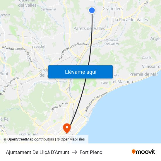 Ajuntament De Lliçà D'Amunt to Fort Pienc map