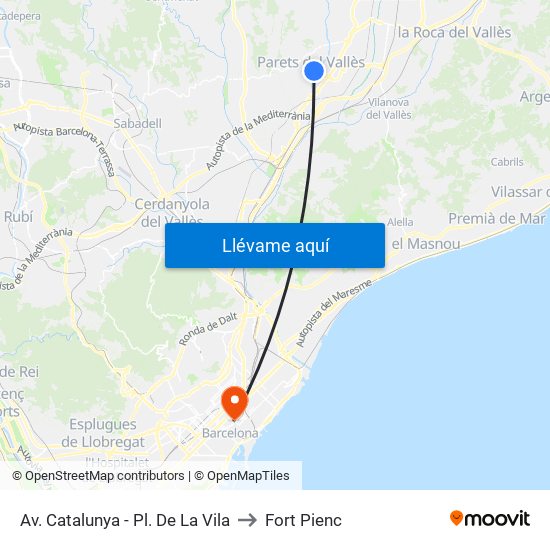 Av. Catalunya - Pl. De La Vila to Fort Pienc map