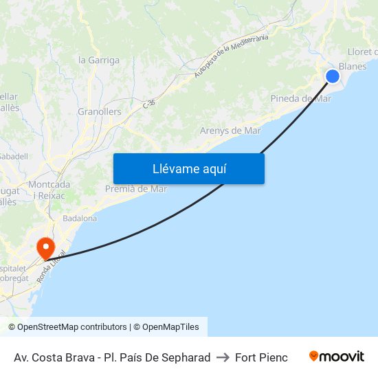 Av. Costa Brava - Pl. País De Sepharad to Fort Pienc map