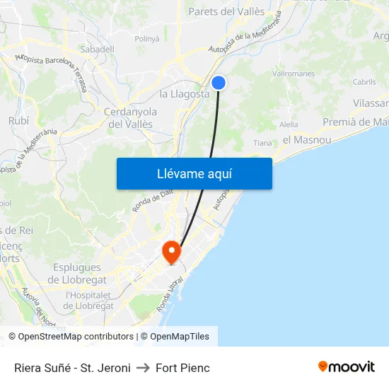 Riera Suñé - St. Jeroni to Fort Pienc map