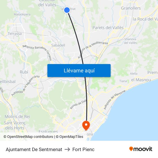 Ajuntament De Sentmenat to Fort Pienc map