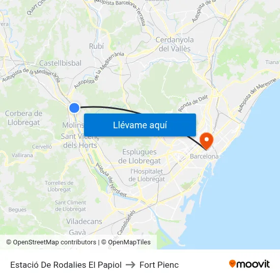 Estació De Rodalies El Papiol to Fort Pienc map