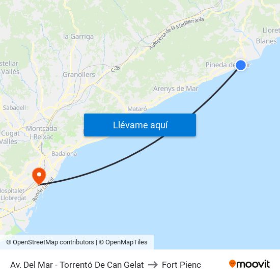 Av. Del Mar - Torrentó De Can Gelat to Fort Pienc map