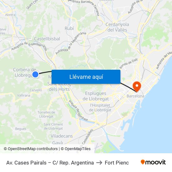 Av. Cases Pairals – C/ Rep. Argentina to Fort Pienc map