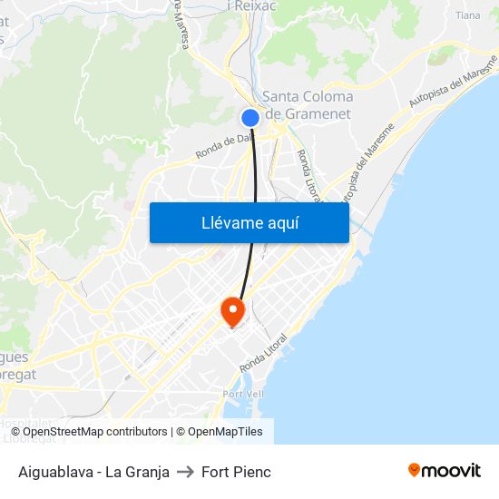Aiguablava - La Granja to Fort Pienc map