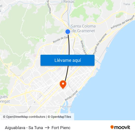 Aiguablava - Sa Tuna to Fort Pienc map