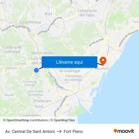 Av. Central De Sant Antoni to Fort Pienc map