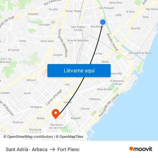 Sant Adrià - Arbeca to Fort Pienc map