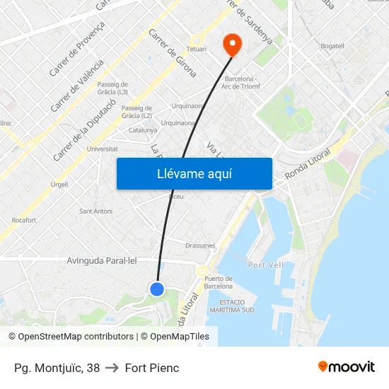 Pg. Montjuïc, 38 to Fort Pienc map