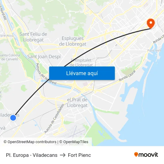 Pl. Europa - Viladecans to Fort Pienc map