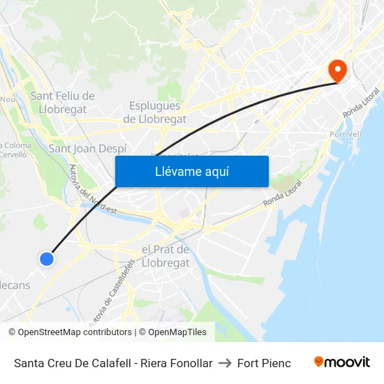 Santa Creu De Calafell - Riera Fonollar to Fort Pienc map