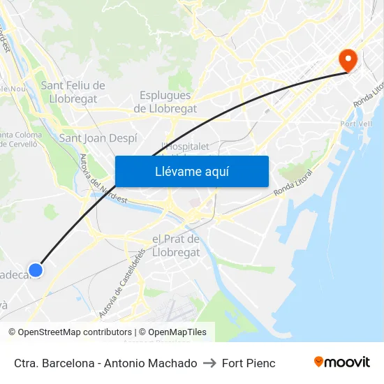 Ctra. Barcelona - Antonio Machado to Fort Pienc map