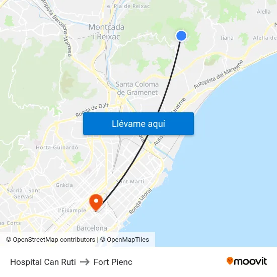 Hospital Can Ruti to Fort Pienc map