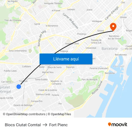 Blocs Ciutat Comtal to Fort Pienc map