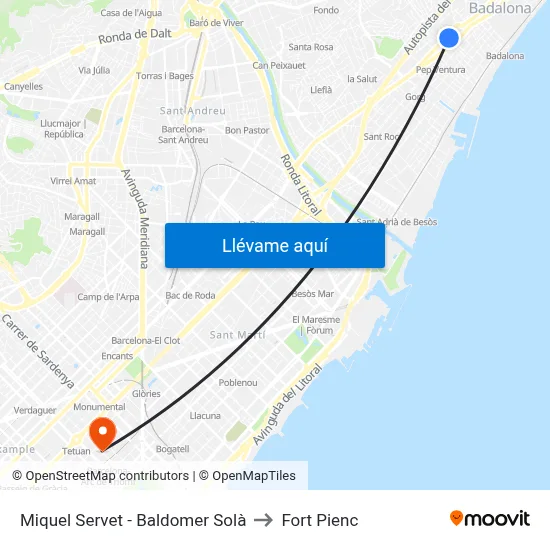 Miquel Servet - Baldomer Solà to Fort Pienc map