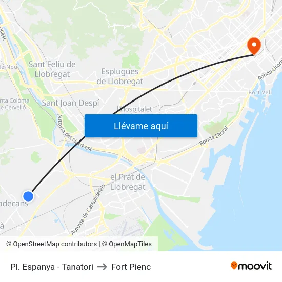 Pl. Espanya - Tanatori to Fort Pienc map