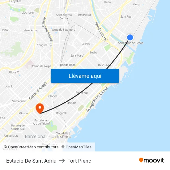 Estació De Sant Adrià to Fort Pienc map