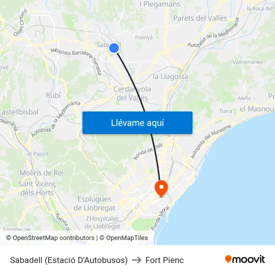 Sabadell (Estació D'Autobusos) to Fort Pienc map