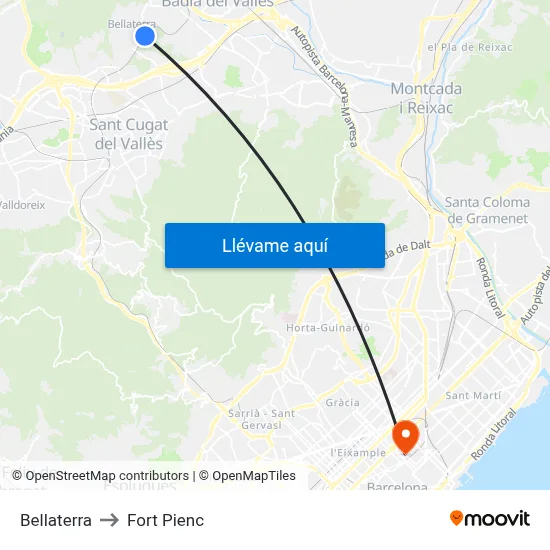 Bellaterra to Fort Pienc map