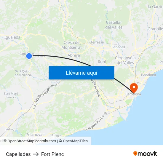 Capellades to Fort Pienc map