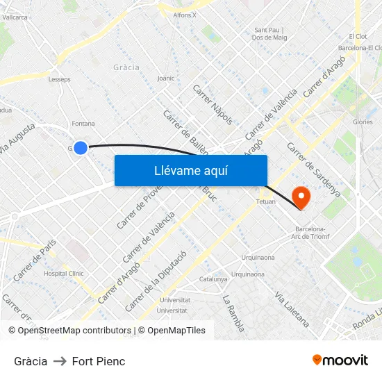 Gràcia to Fort Pienc map