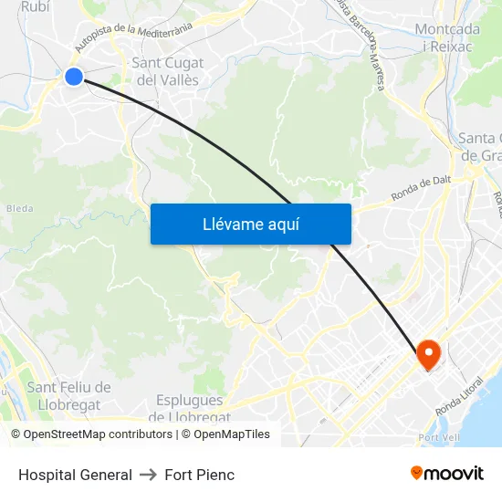 Hospital General to Fort Pienc map