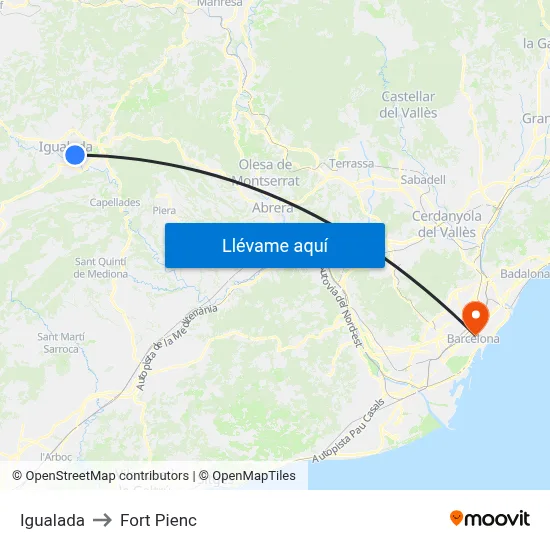 Igualada to Fort Pienc map