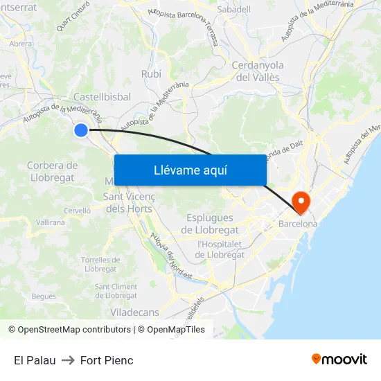 El Palau to Fort Pienc map
