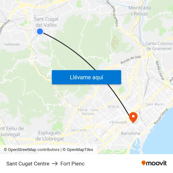 Sant Cugat Centre to Fort Pienc map