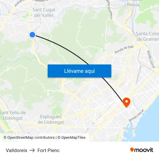 Valldoreix to Fort Pienc map