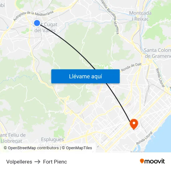 Volpelleres to Fort Pienc map