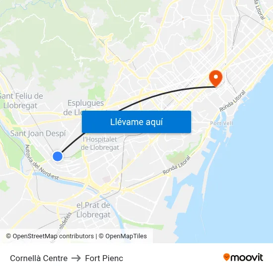 Cornellà Centre to Fort Pienc map