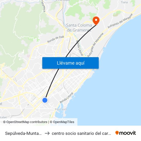 Sepúlveda-Muntaner to centro socio sanitario del carmen map