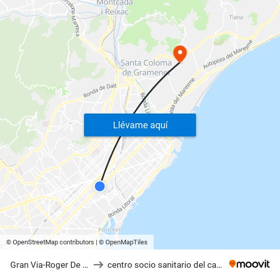 Gran Via-Roger De Flor to centro socio sanitario del carmen map