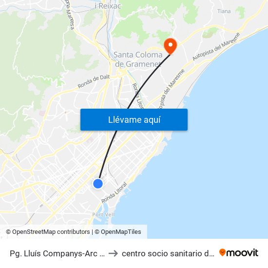 Pg. Lluís Companys-Arc De Triomf to centro socio sanitario del carmen map