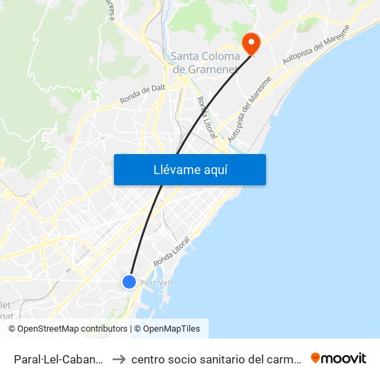 Paral·Lel-Cabanes to centro socio sanitario del carmen map