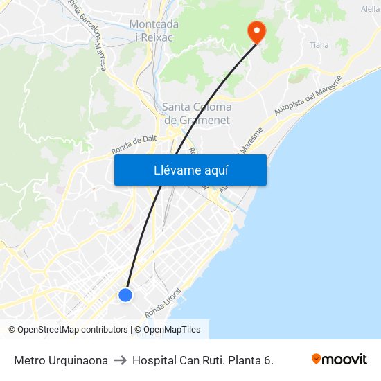 Metro Urquinaona to Hospital Can Ruti.  Planta 6. map