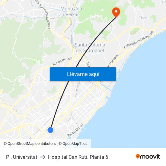 Pl. Universitat to Hospital Can Ruti.  Planta 6. map