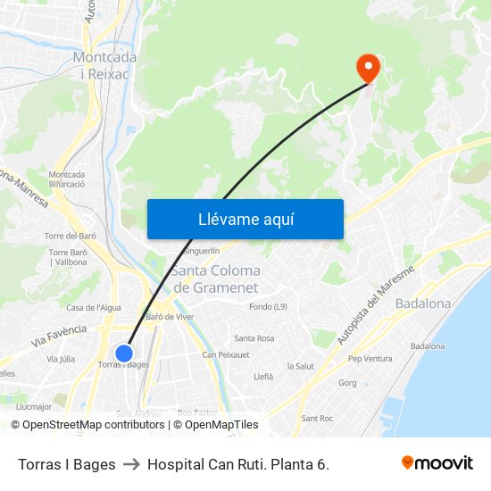 Torras I Bages to Hospital Can Ruti.  Planta 6. map