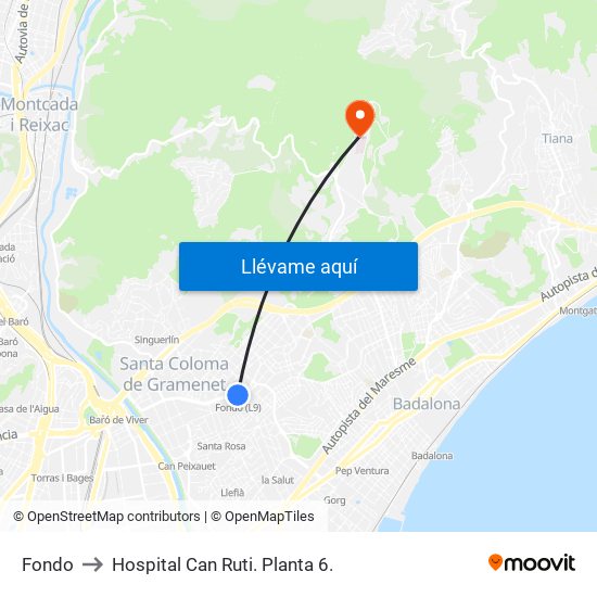 Fondo to Hospital Can Ruti.  Planta 6. map