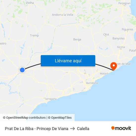 Prat De La Riba - Príncep De Viana to Calella map