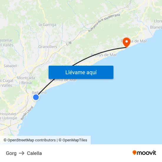 Gorg to Calella map
