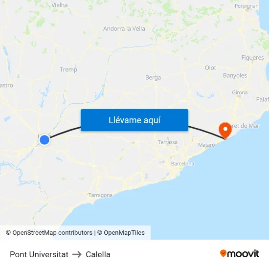 Pont Universitat to Calella map